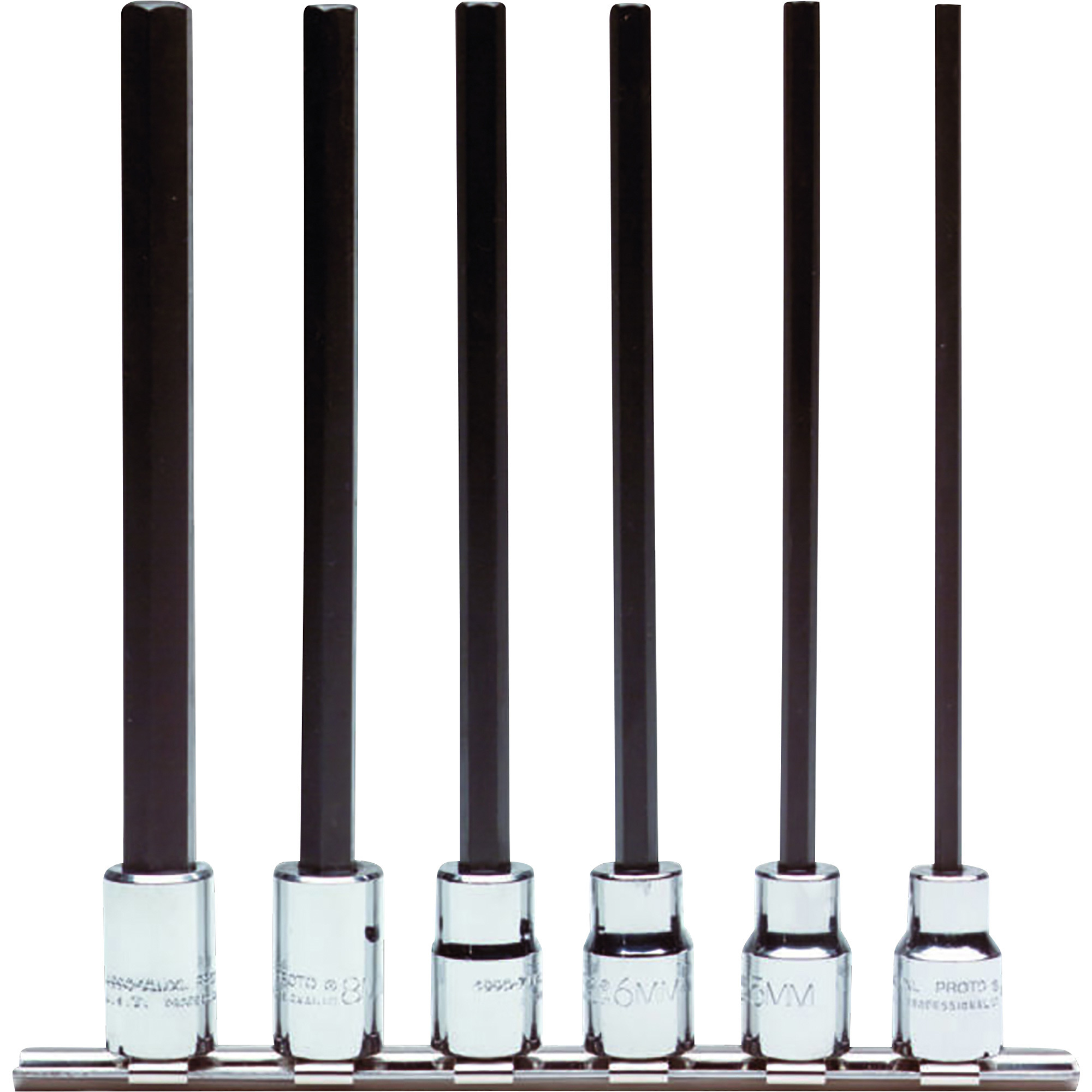 Proto Extra-Long Ball-Style Hex Bit Set with Socket Clips and Bar, 6-Pc., Metric, Model# J4990-SMXL
